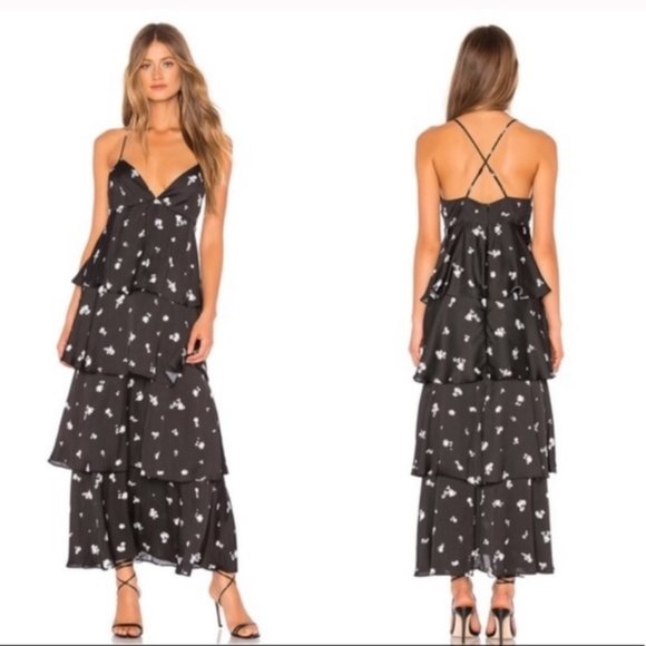 NWOT Bardot Dalia Floral Black Ruffle Maxi Dress - Picture 1 of 8